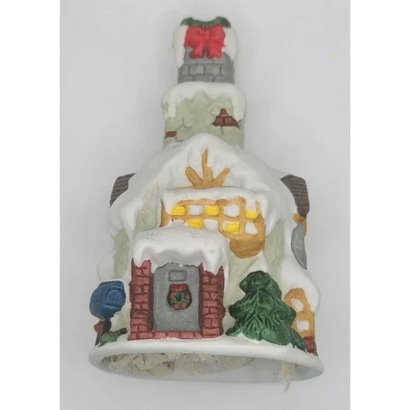Vtg Christmas Village House Bell 5" Porcelain Decorative Holiday Mantle Decor - Picture 1 of 6